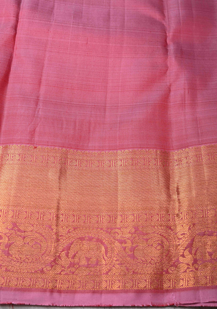Mustard Orange Dual tone Kanjivaram Pure Silk Saree with Paisley Buttas and Contrast Zari Border | SILK MARK CERTIFIED