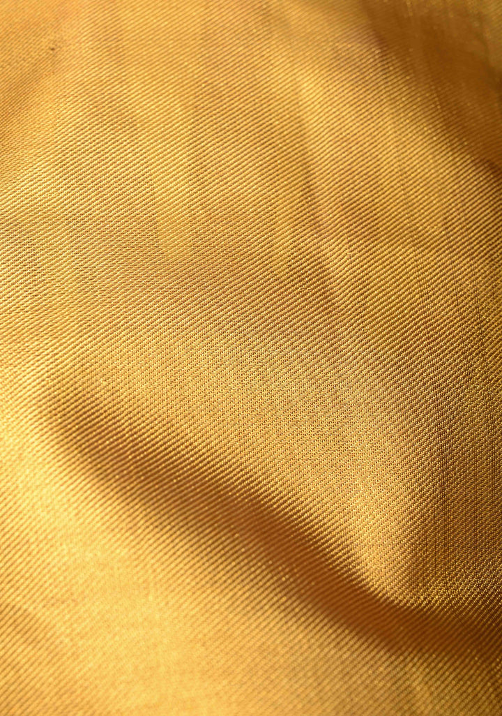 Gold Kora Tissue Brocade Kanjivaram Pure Silk Saree with Silver Zari Border | SILK MARK CERTIFIED
