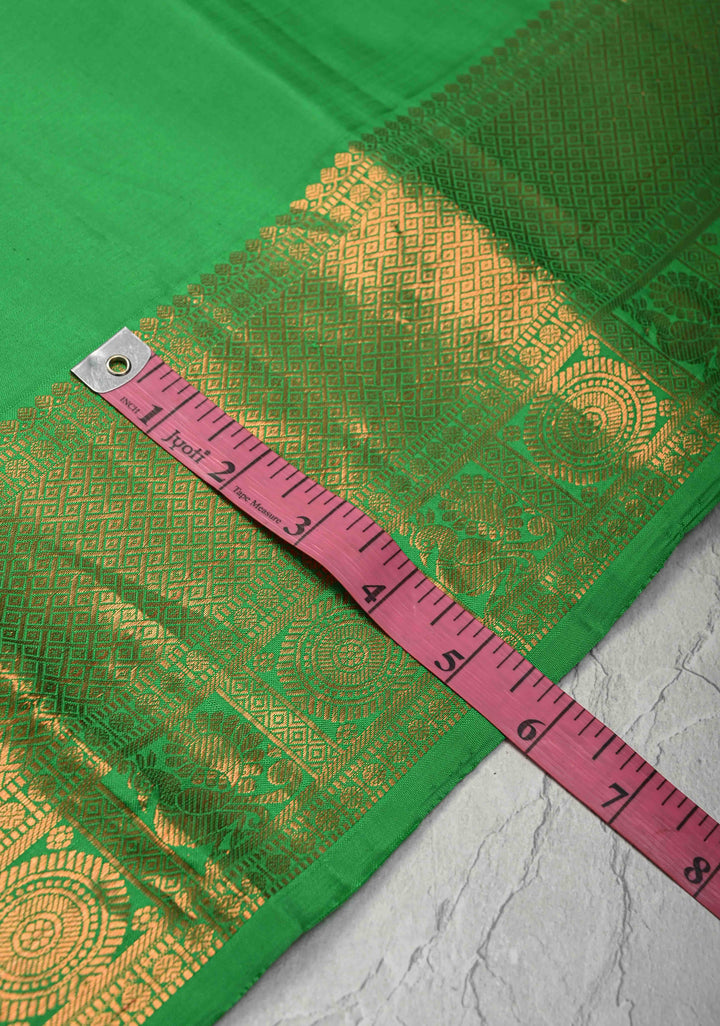 Green Kanjivaram Silk Saree with Peacock Motifs and zari Border | SILK MARK CERTIFIED