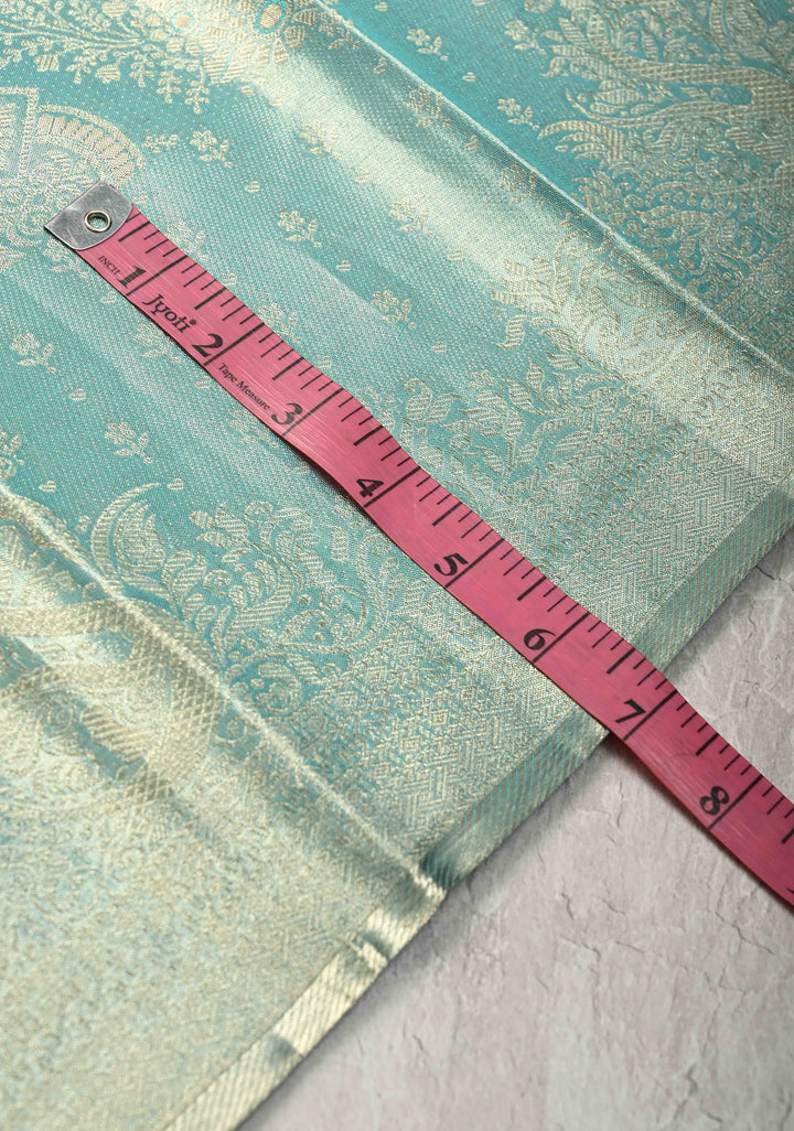 Aqua Blue Kanjivaram Pure Silk Tissue Saree with Meenakari Brocade Jaal and Zari Border | SILK MARK CERTIFIED