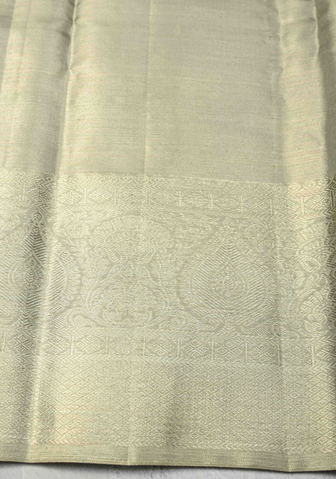 Sage Green Meenakari on Kanjivaram Tissue Silk Saree with Geometric Self Brocade and Zari Border | SILK MARK CERTIFIED