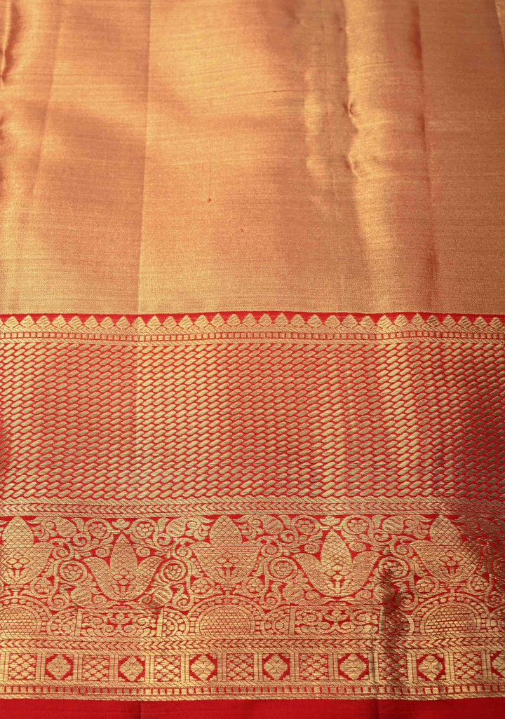 Red Tissue Kanjivaram Silk Saree with Meenakari Floral Brocade and Zari Border | SILK MARK CERTIFIED