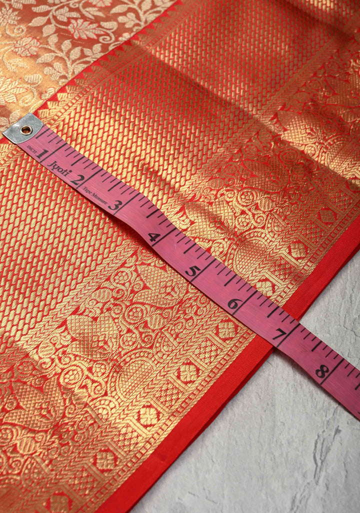 Red Tissue Kanjivaram Silk Saree with Meenakari Floral Brocade and Zari Border | SILK MARK CERTIFIED