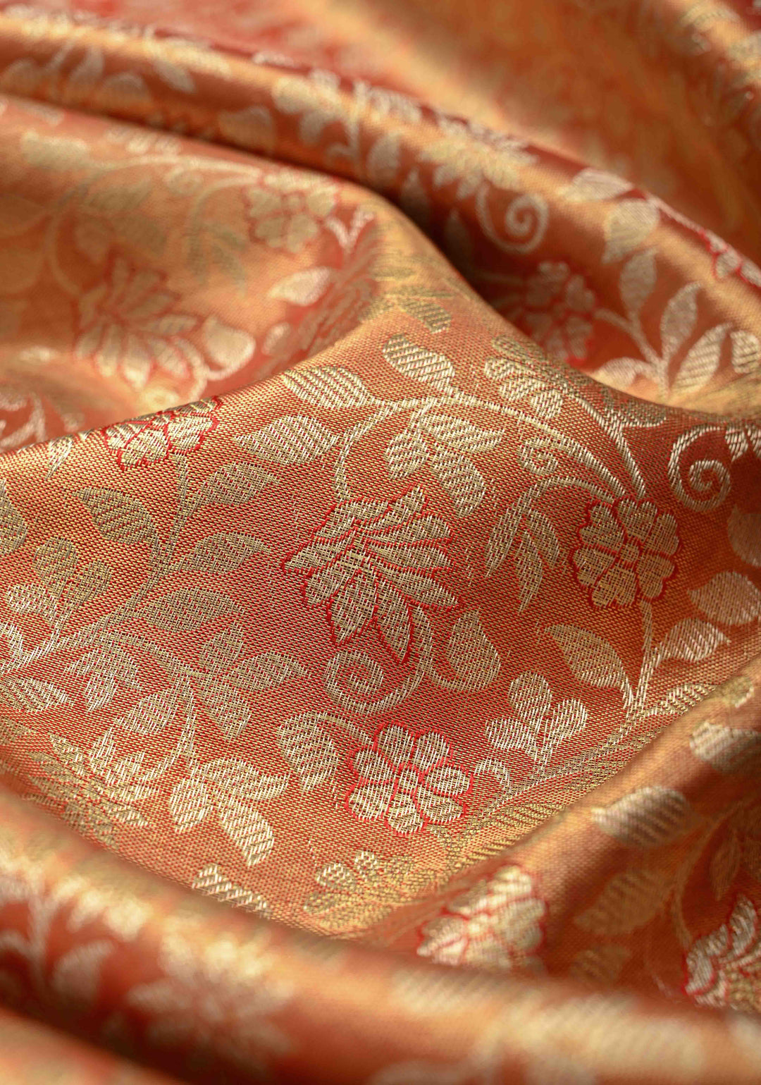 Red Tissue Kanjivaram Silk Saree with Meenakari Floral Brocade and Zari Border | SILK MARK CERTIFIED