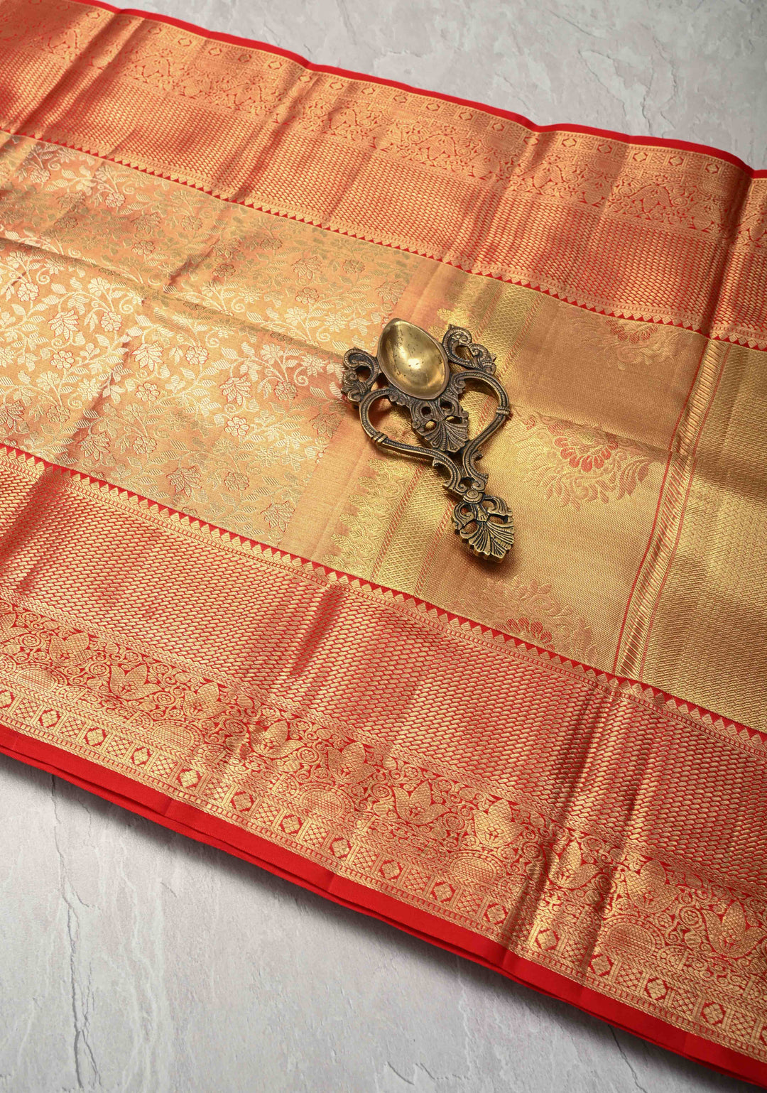 Red Tissue Kanjivaram Silk Saree with Meenakari Floral Brocade and Zari Border | SILK MARK CERTIFIED