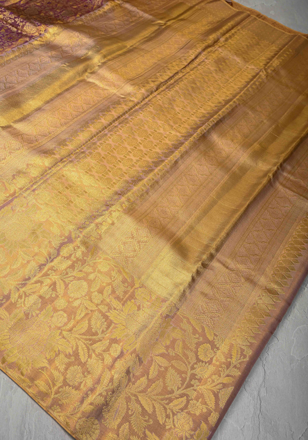 Purple Meenakari on Tissue Kanjivaram Handloom Silk Saree with Floral Jaal Brocade and Parsi Gara Border | SILK MARK CERTIFIED