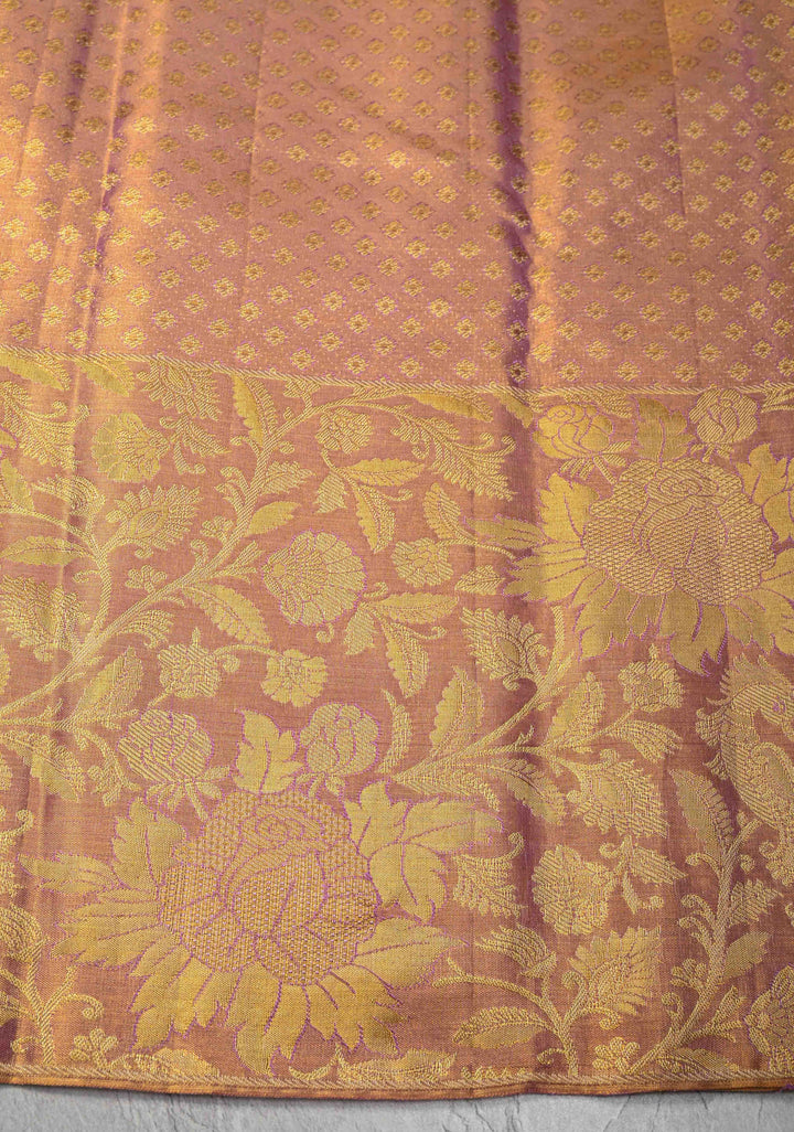 Purple Meenakari on Tissue Kanjivaram Handloom Silk Saree with Floral Jaal Brocade and Parsi Gara Border | SILK MARK CERTIFIED