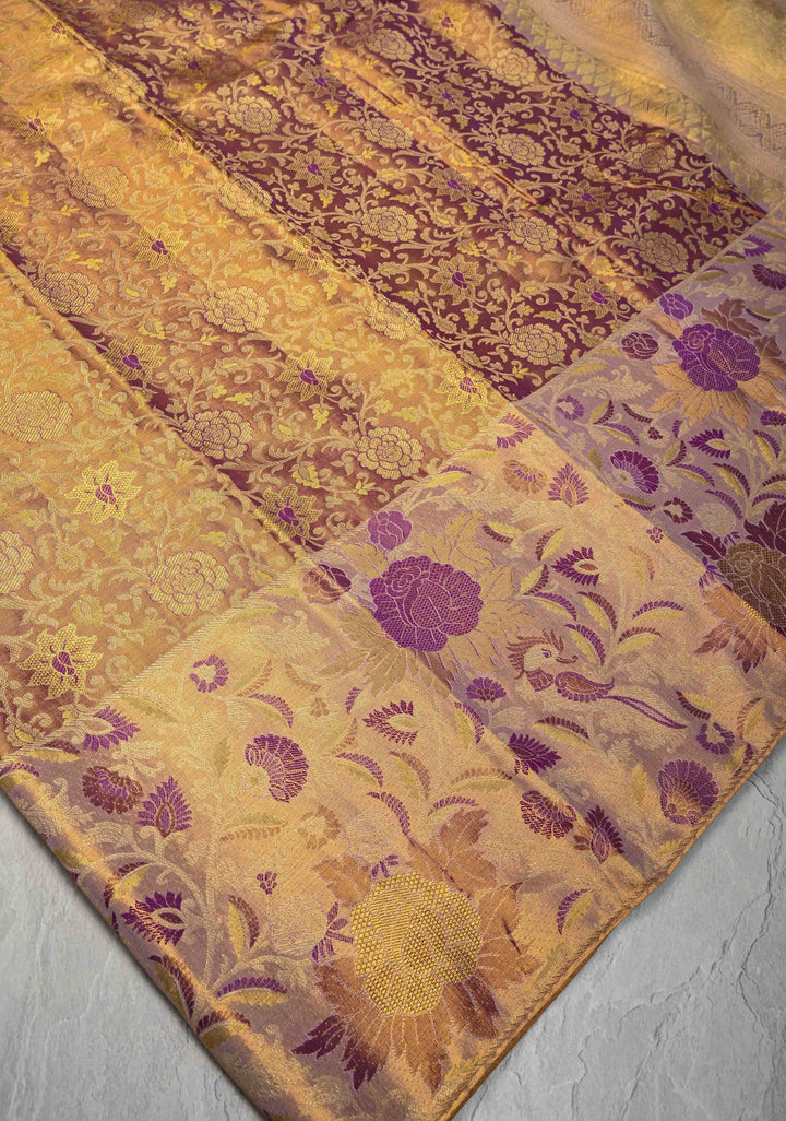 Purple Meenakari on Tissue Kanjivaram Handloom Silk Saree with Floral Jaal Brocade and Parsi Gara Border | SILK MARK CERTIFIED