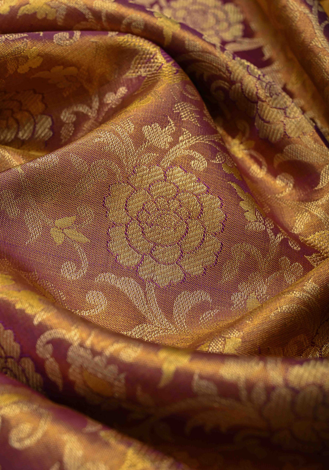 Purple Meenakari on Tissue Kanjivaram Handloom Silk Saree with Floral Jaal Brocade and Parsi Gara Border | SILK MARK CERTIFIED