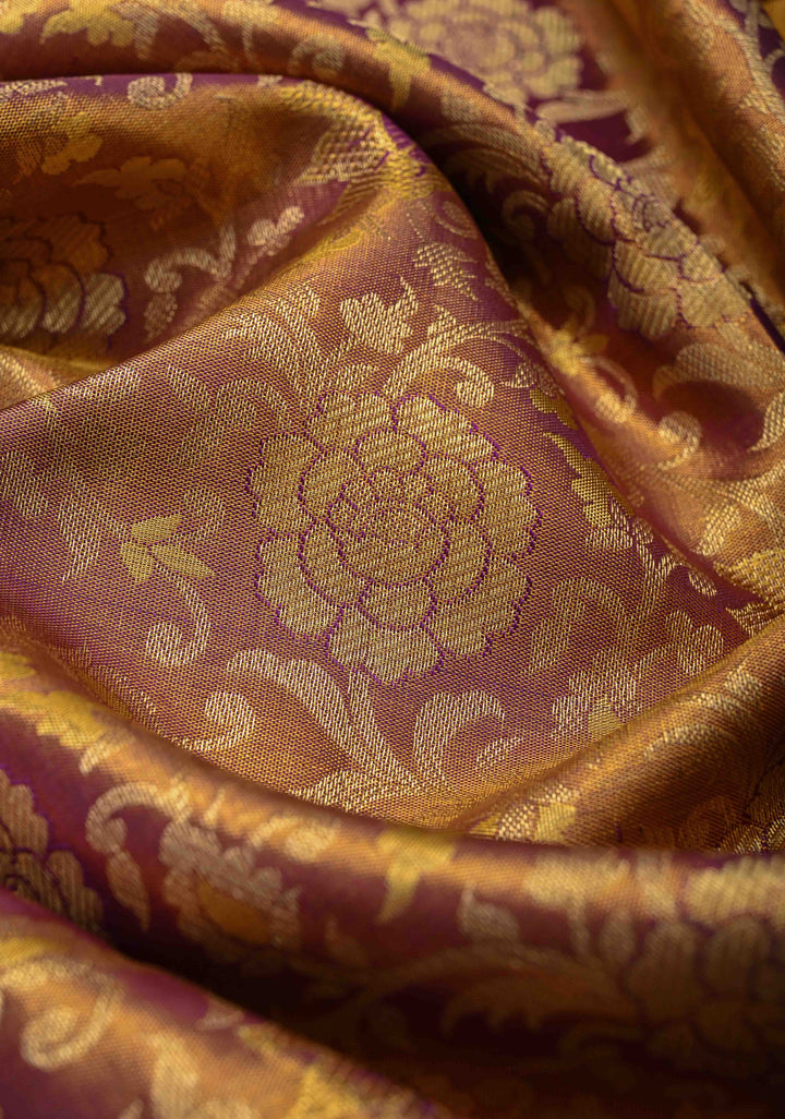 Purple Meenakari on Tissue Kanjivaram Handloom Silk Saree with Floral Jaal Brocade and Parsi Gara Border | SILK MARK CERTIFIED