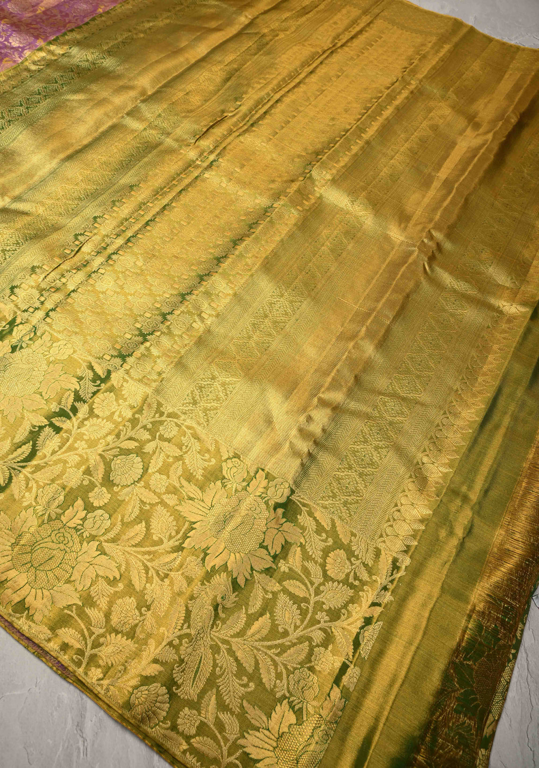 Light Orchid Meenakari on Tissue Kanjivaram Handloom Silk Saree with Floral Jaal Brocade and Parsi Gara Border | SILK MARK CERTIFIED
