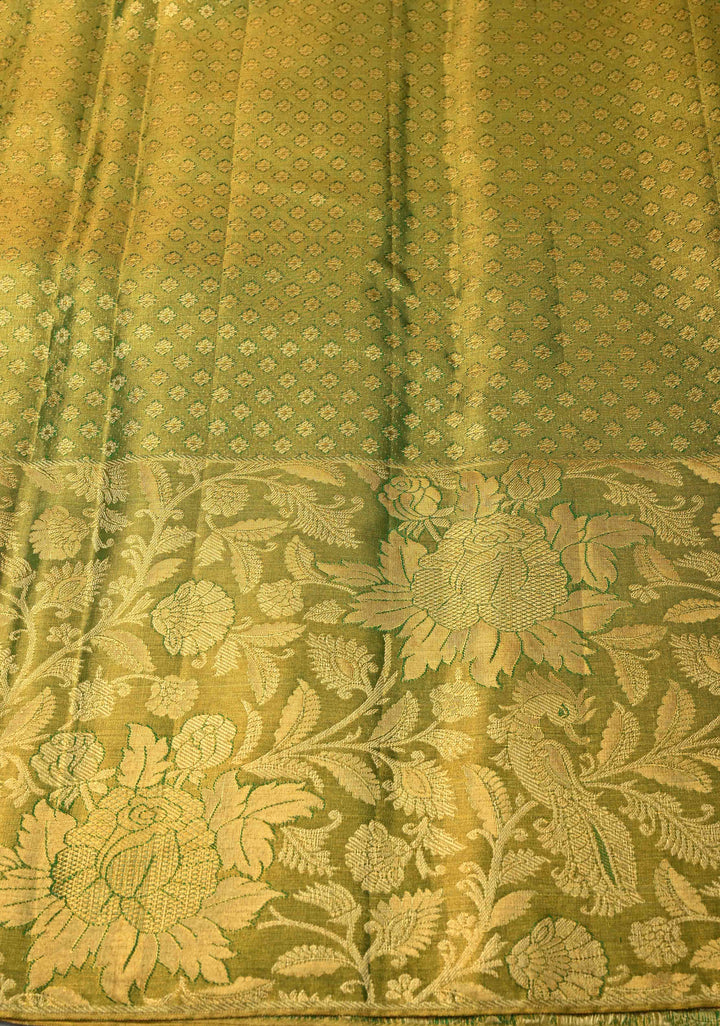 Light Orchid Meenakari on Tissue Kanjivaram Handloom Silk Saree with Floral Jaal Brocade and Parsi Gara Border | SILK MARK CERTIFIED