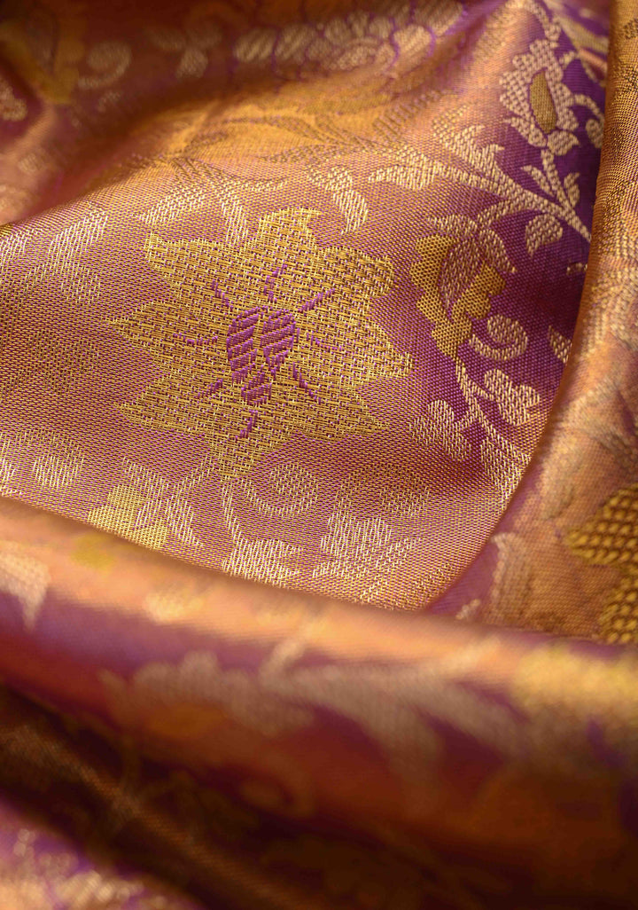 Light Orchid Meenakari on Tissue Kanjivaram Handloom Silk Saree with Floral Jaal Brocade and Parsi Gara Border | SILK MARK CERTIFIED
