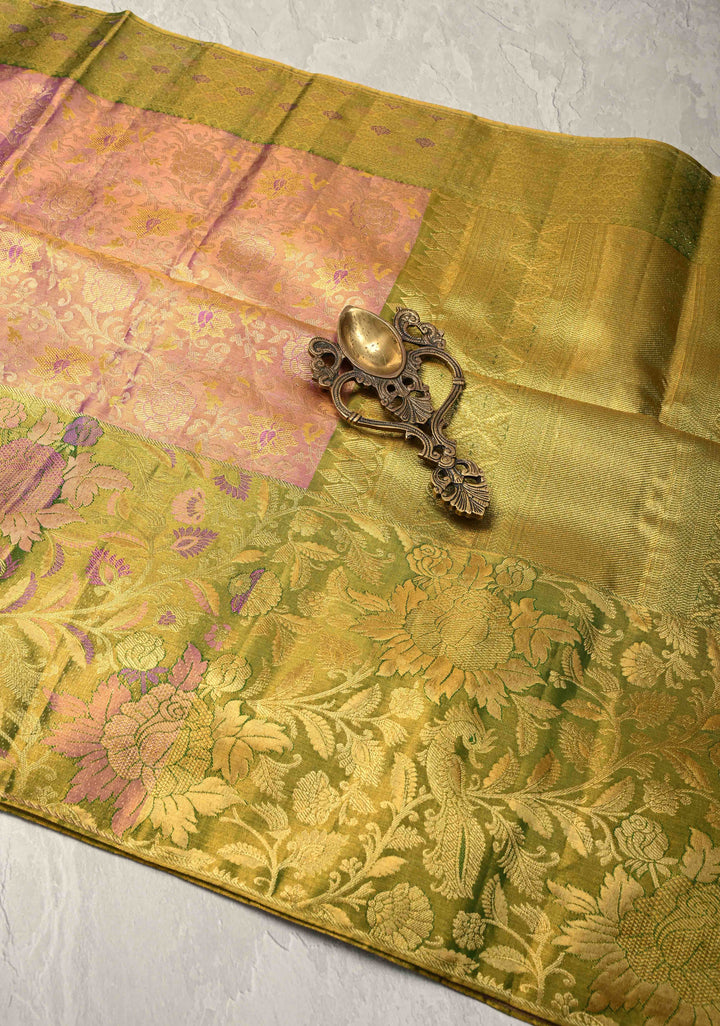 Light Orchid Meenakari on Tissue Kanjivaram Handloom Silk Saree with Floral Jaal Brocade and Parsi Gara Border | SILK MARK CERTIFIED