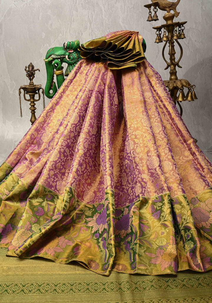 Light Orchid Meenakari on Tissue Kanjivaram Handloom Silk Saree with Floral Jaal Brocade and Parsi Gara Border | SILK MARK CERTIFIED
