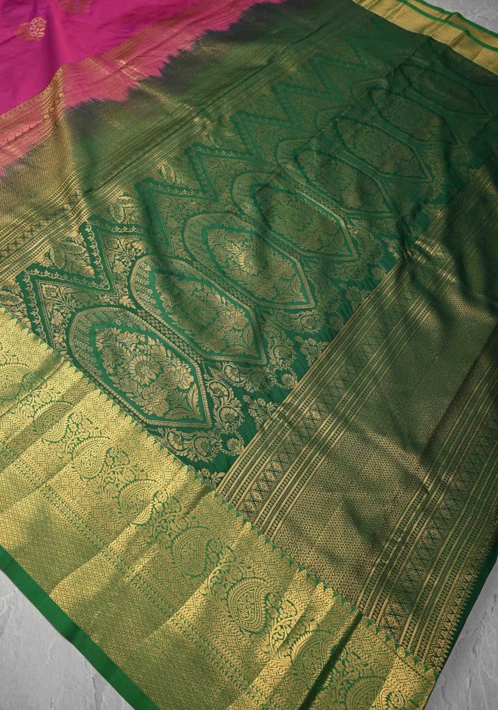 Magenta Kanjivaram Semi Silk Saree with Zari Buttas and Contrast Zari Border