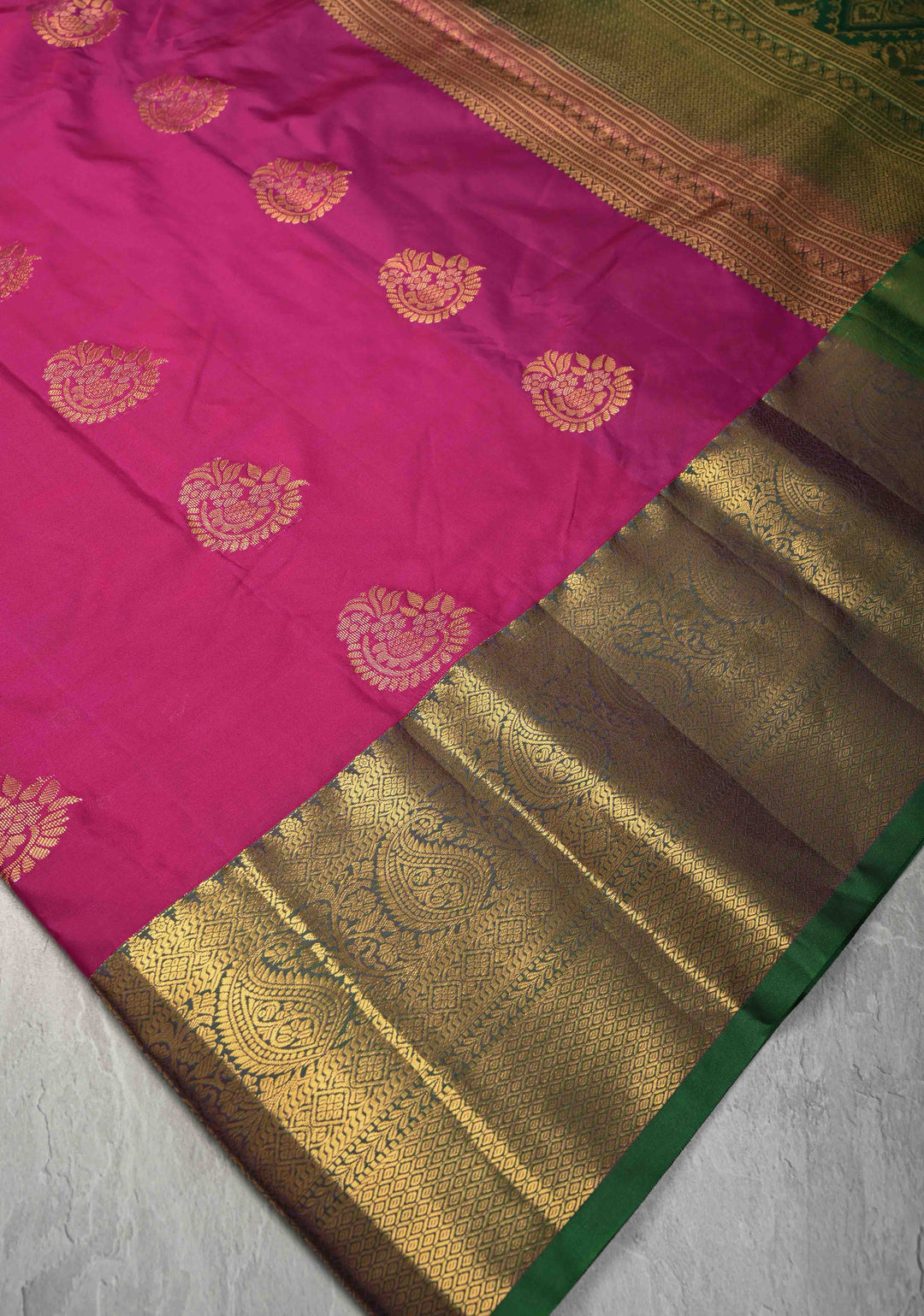 Magenta Kanjivaram Semi Silk Saree with Zari Buttas and Contrast Zari Border