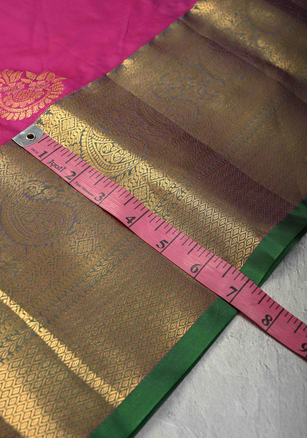 Magenta Kanjivaram Semi Silk Saree with Zari Buttas and Contrast Zari Border