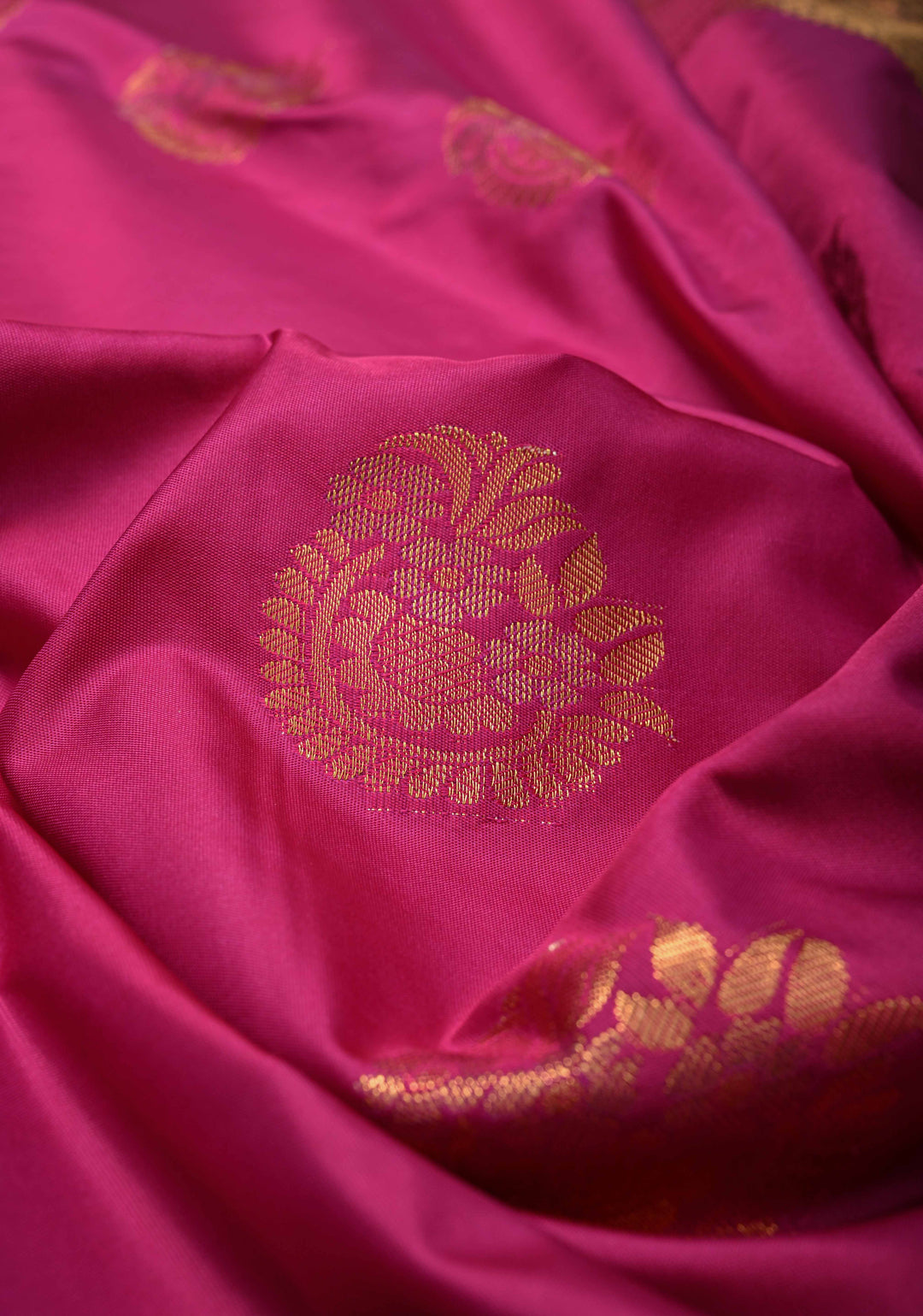 Magenta Kanjivaram Semi Silk Saree with Zari Buttas and Contrast Zari Border
