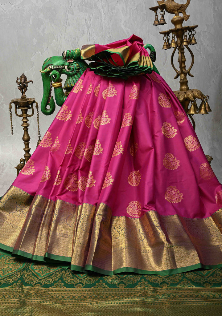 Magenta Kanjivaram Semi Silk Saree with Zari Buttas and Contrast Zari Border