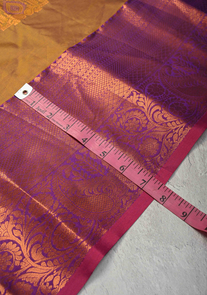 Honey Dual tone Kanjivaram Semi Silk Saree with Meenakari Buttas and Contrast Zari Border