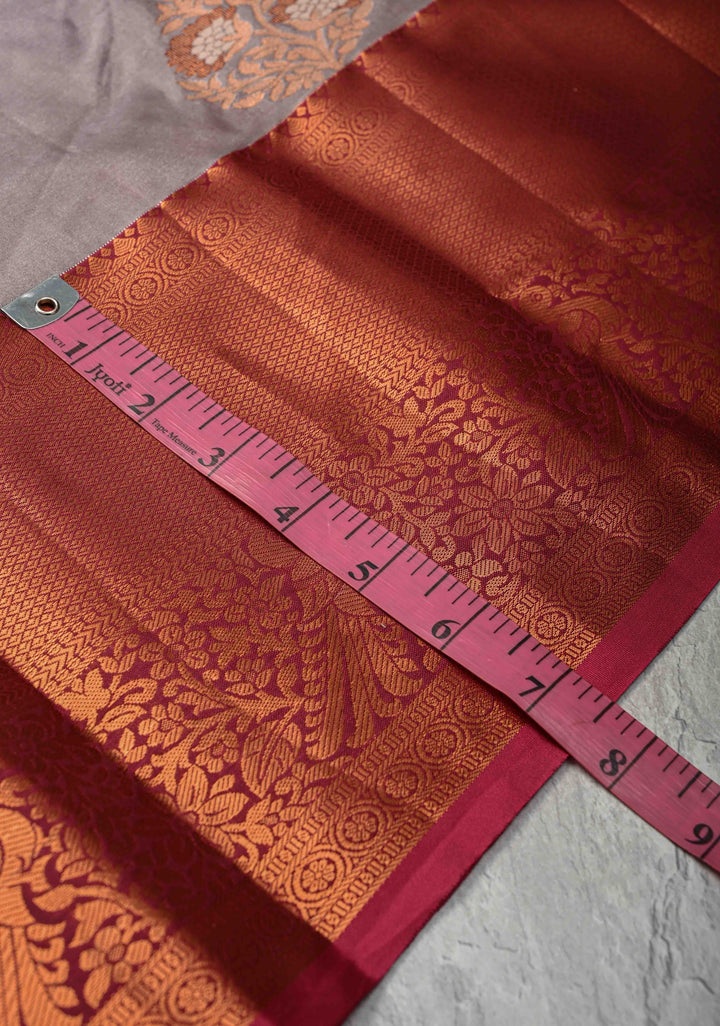 Light Dusty Mauve Kanjivaram Semi Silk Saree with Meenakari Buttas and Contrast Zari Border
