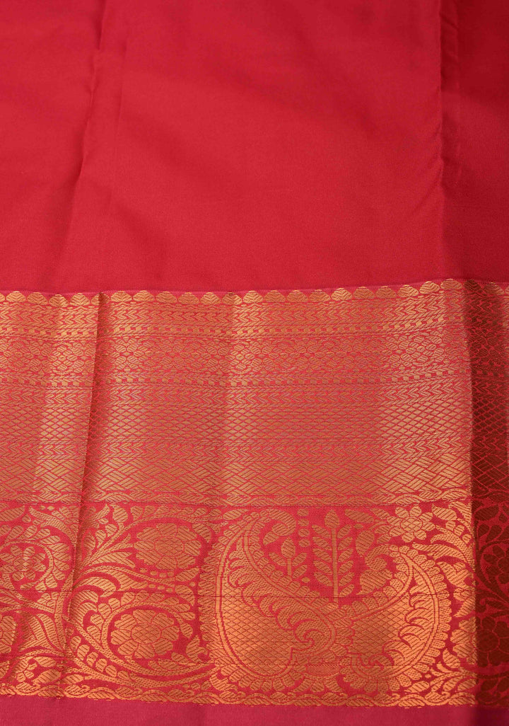Mustard Yellow Kanjivaram Semi Silk Saree with Meenakari Buttas and Contrast Zari Border