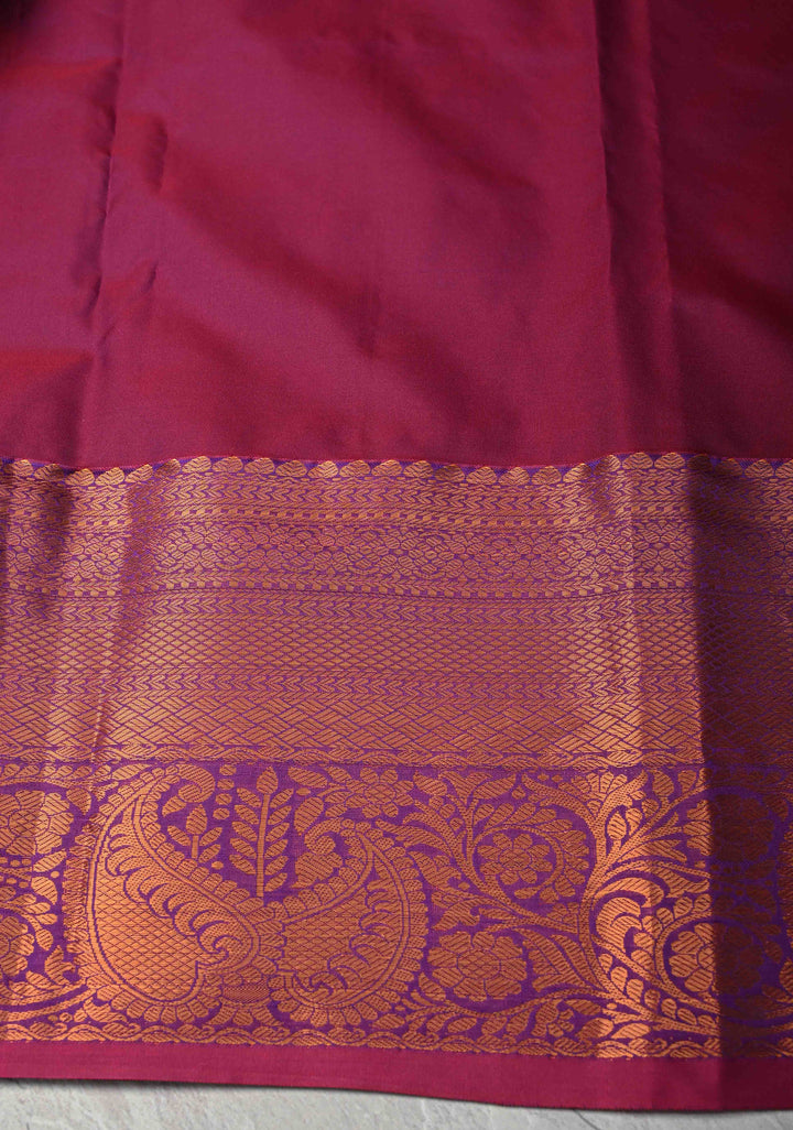 Mustard Dual tone Kanjivaram Semi Silk Saree with Meenakari Buttas and Contrast Zari Border