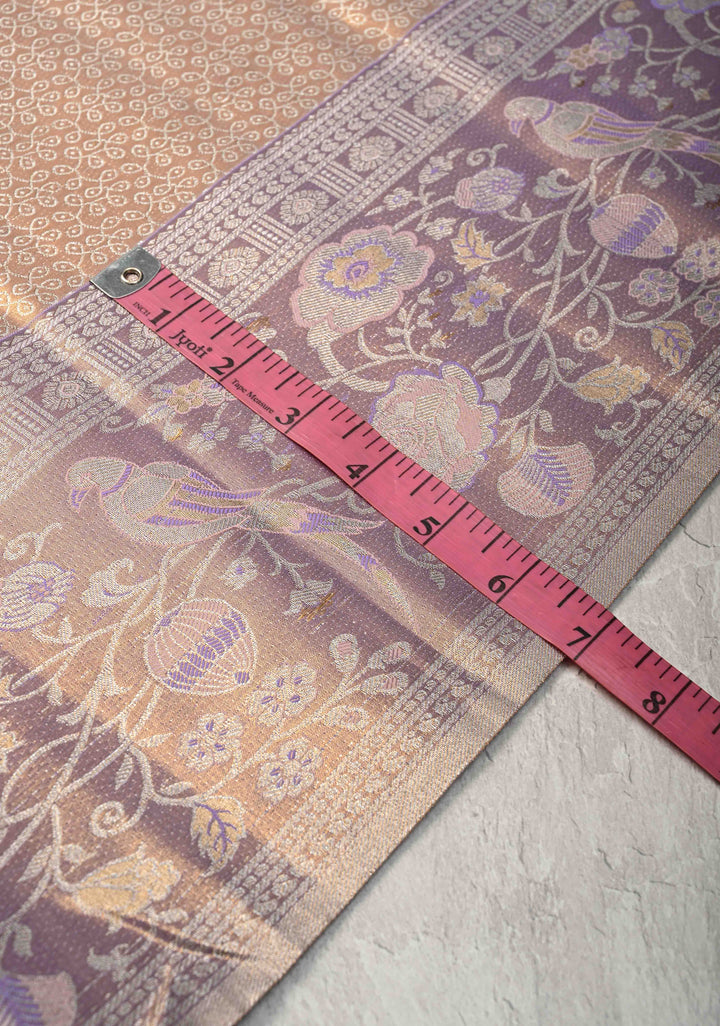 Tan Peach Tissue Semi Silk Saree with Rangoli Brocade Jaal and Meenakari Zari Border