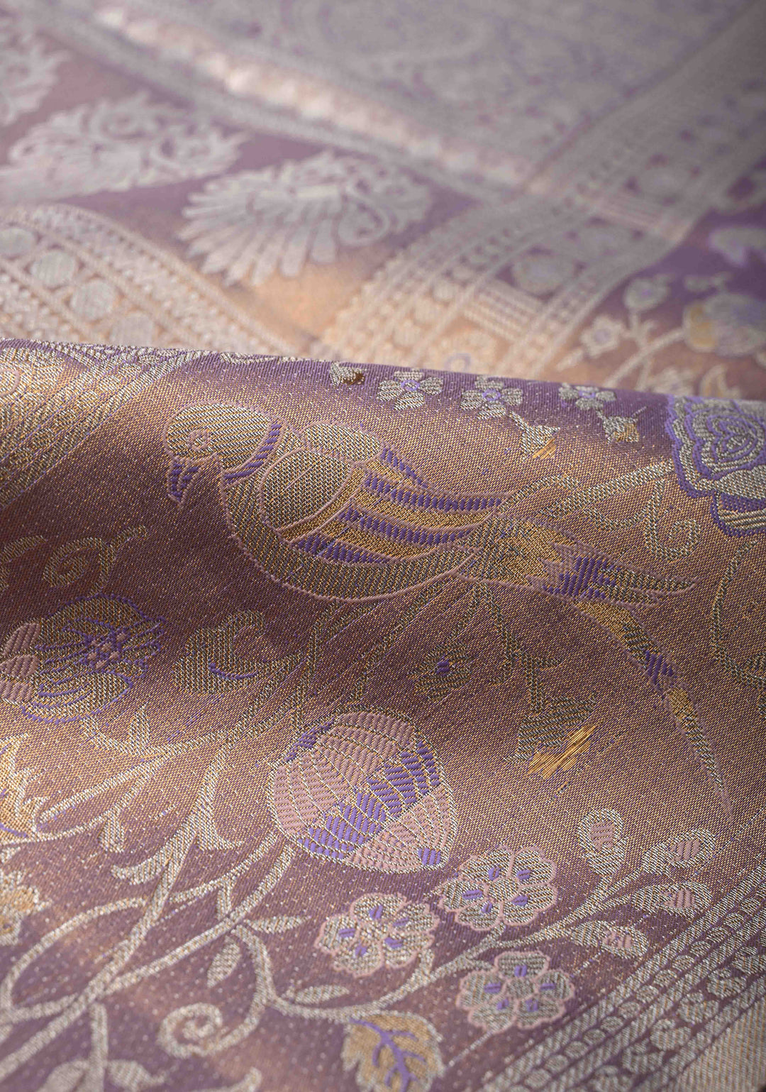 Tan Peach Tissue Semi Silk Saree with Rangoli Brocade Jaal and Meenakari Zari Border