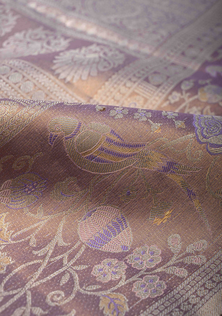 Tan Peach Tissue Semi Silk Saree with Rangoli Brocade Jaal and Meenakari Zari Border