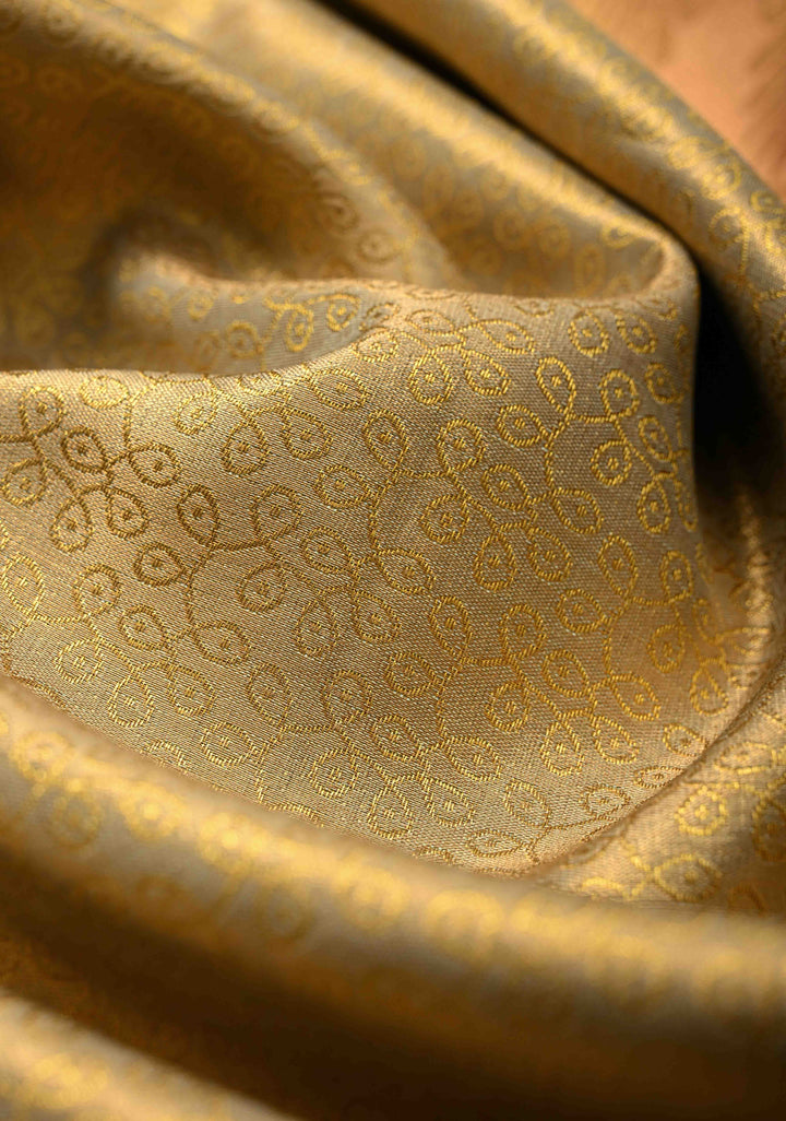 Tan Gold Kanjivaram Tissue Semi Silk Saree with Rangoli Brocade Jaal and Meenakari Parrot Zari Border