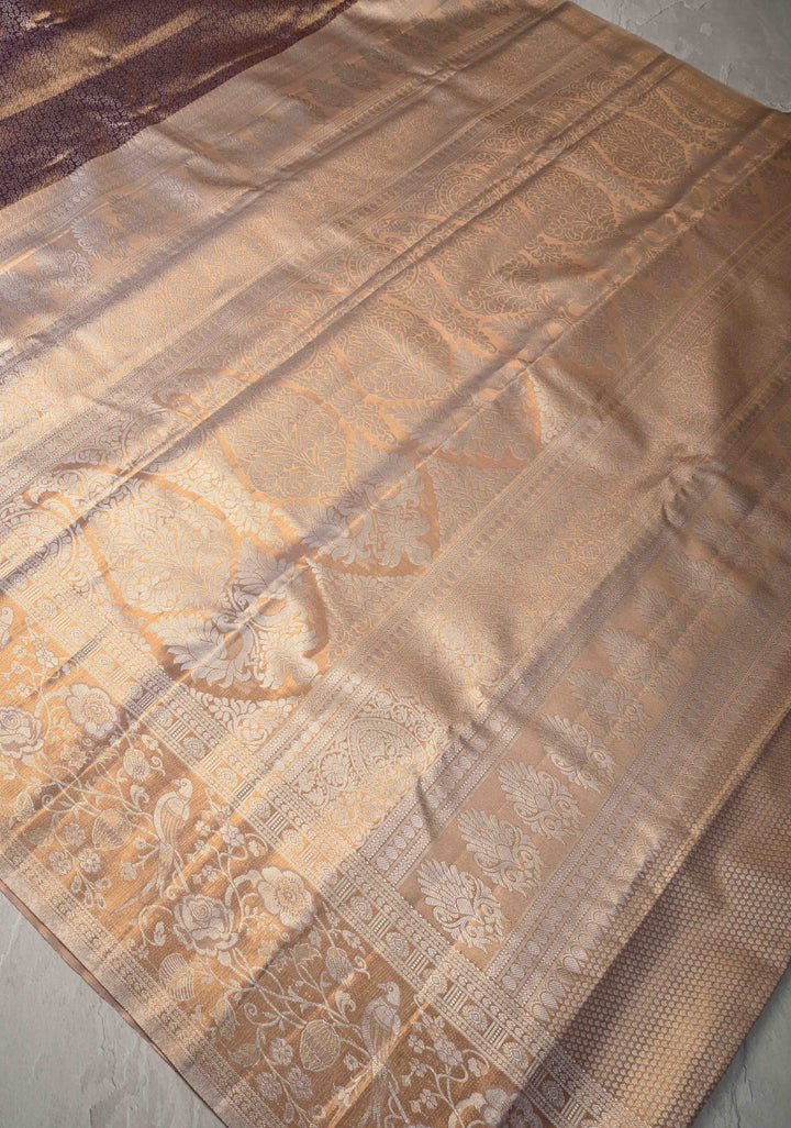 Purple Rangoli Brocade Kanjivaram  Semi Silk Saree with Meenakari Zari Border
