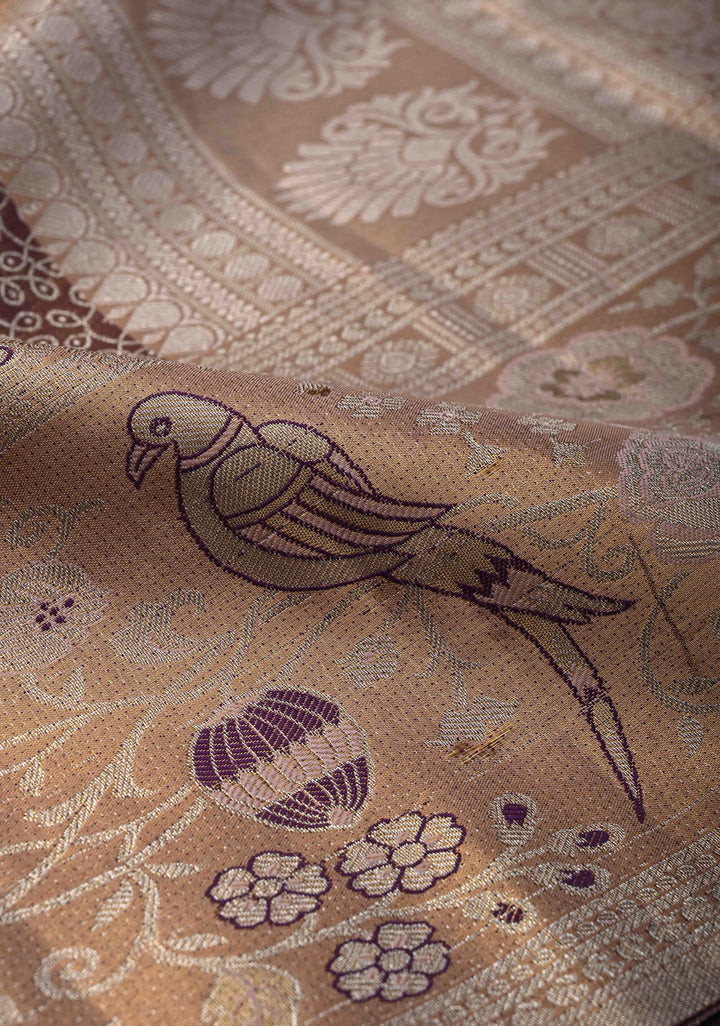 Purple Rangoli Brocade Kanjivaram  Semi Silk Saree with Meenakari Zari Border