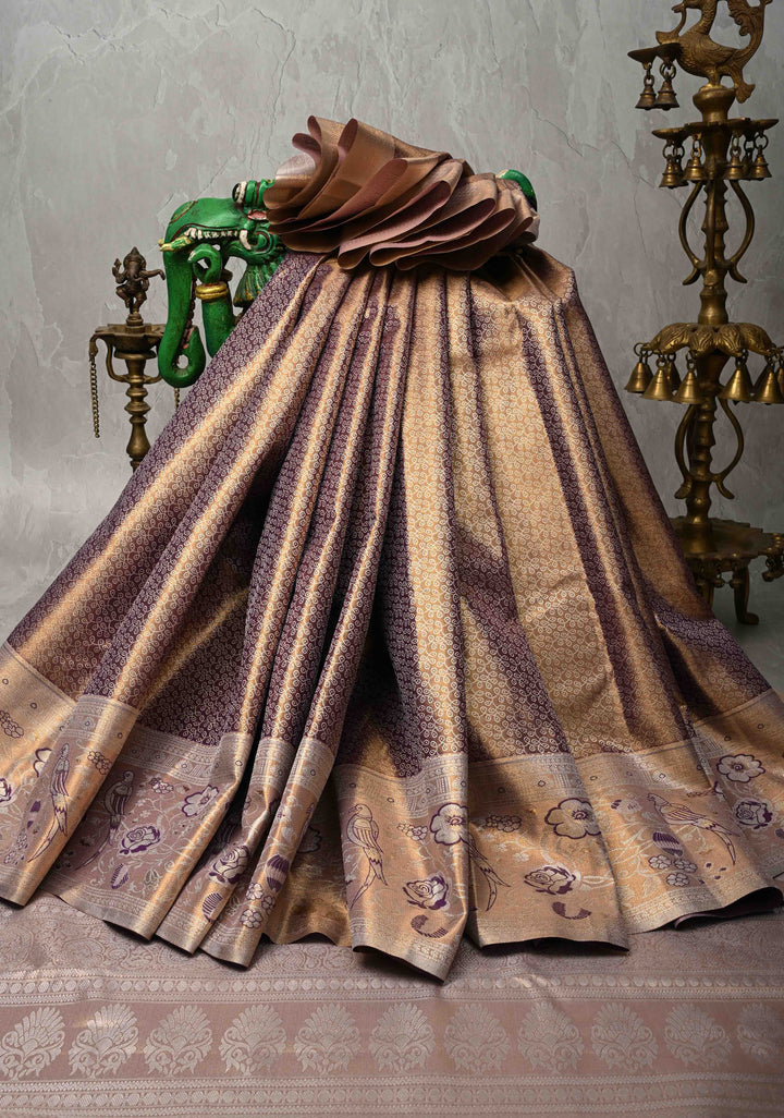 Purple Rangoli Brocade Kanjivaram  Semi Silk Saree with Meenakari Zari Border