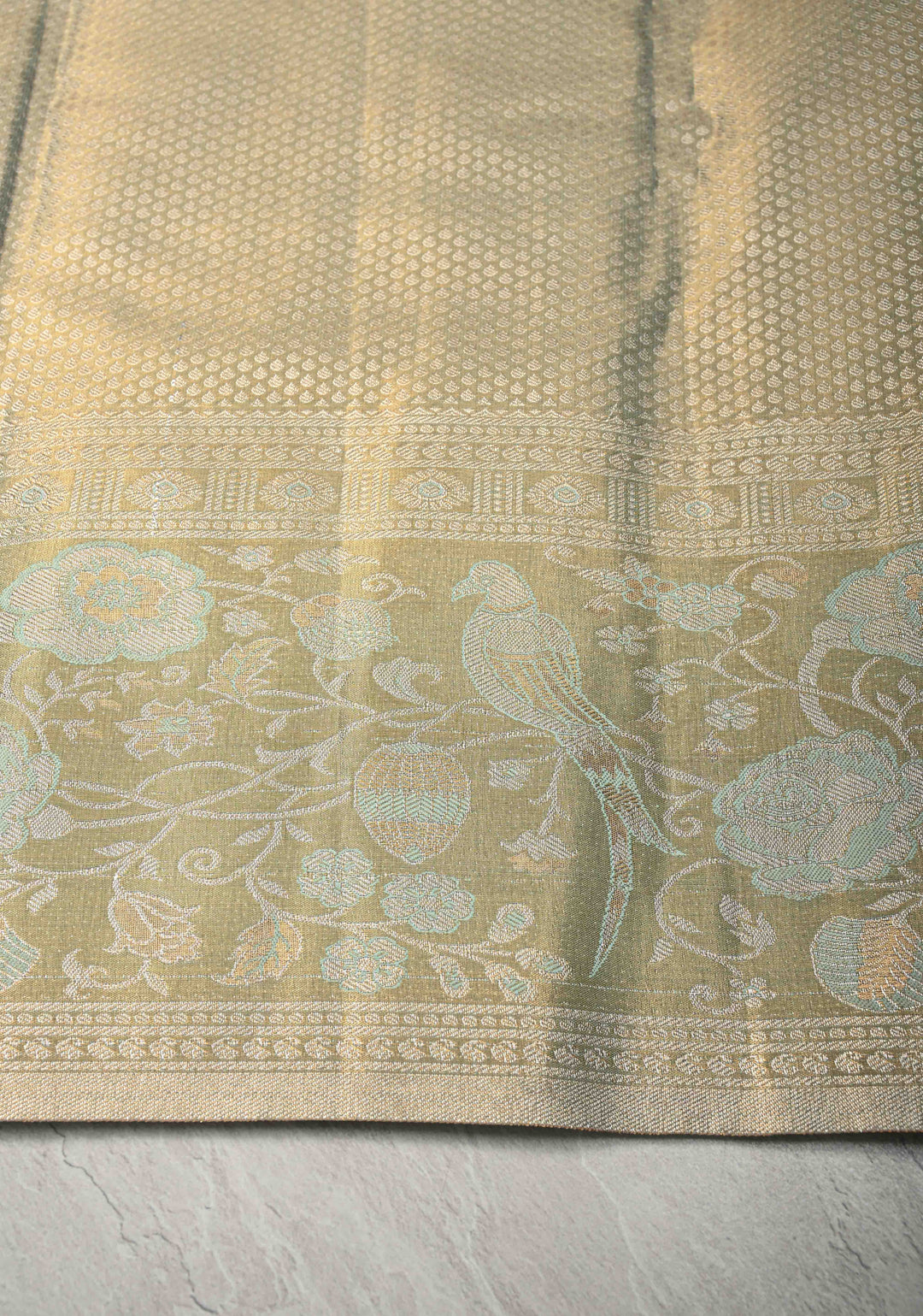 Rose Pink Kanjivaram Tissue Semi Silk Saree with Rangoli Brocade Jaal and Meenakari Zari Border