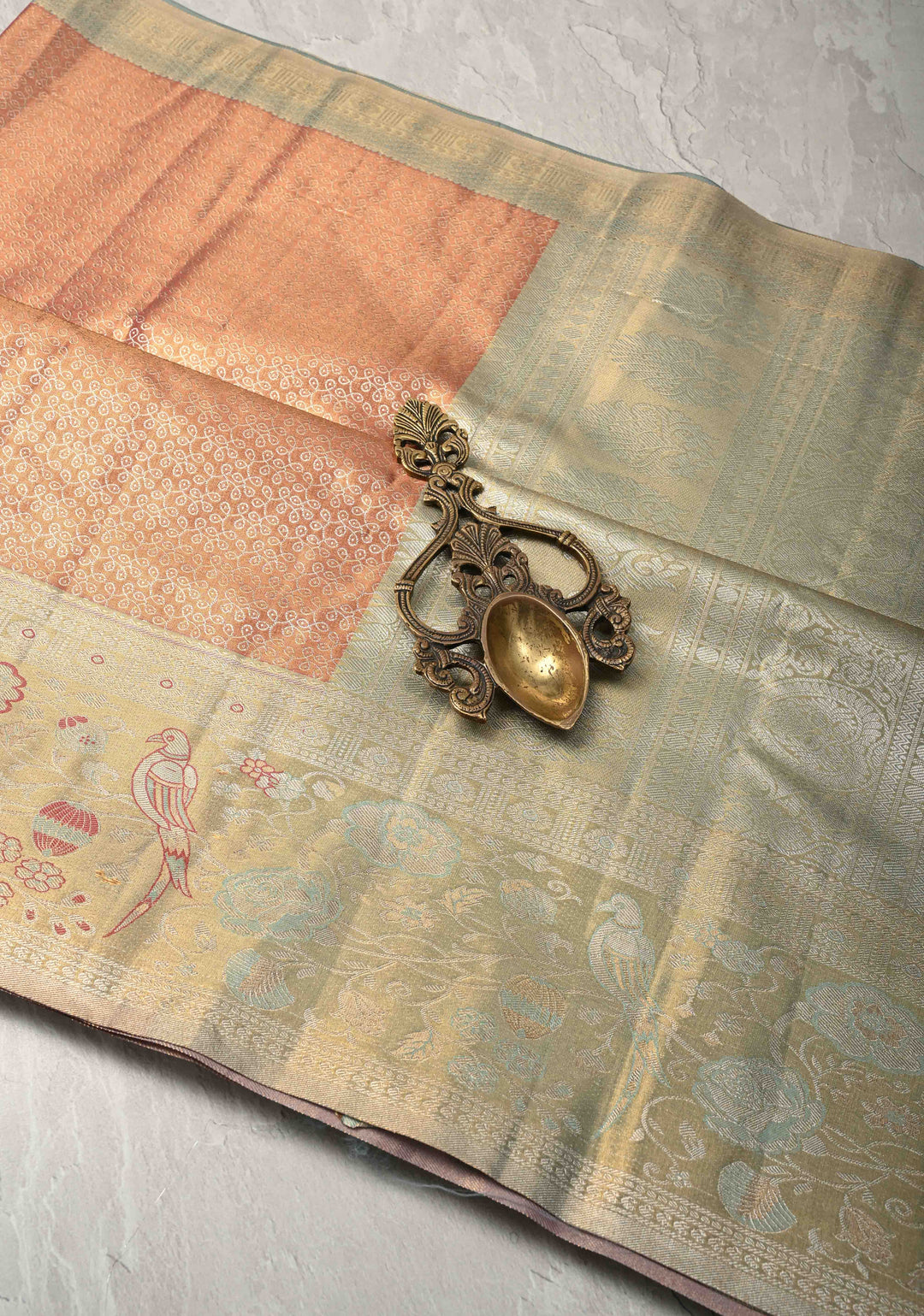Rose Pink Kanjivaram Tissue Semi Silk Saree with Rangoli Brocade Jaal and Meenakari Zari Border