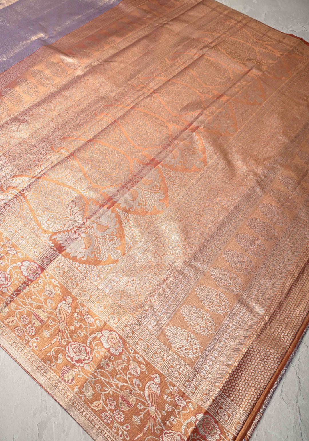 Lilac Kanjivaram Semi Silk Saree with Rangoli Brocade and Meenakari Zari Border