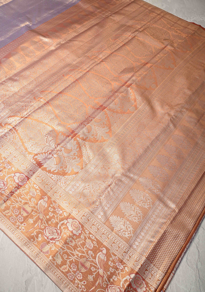 Lilac Kanjivaram Semi Silk Saree with Rangoli Brocade and Meenakari Zari Border