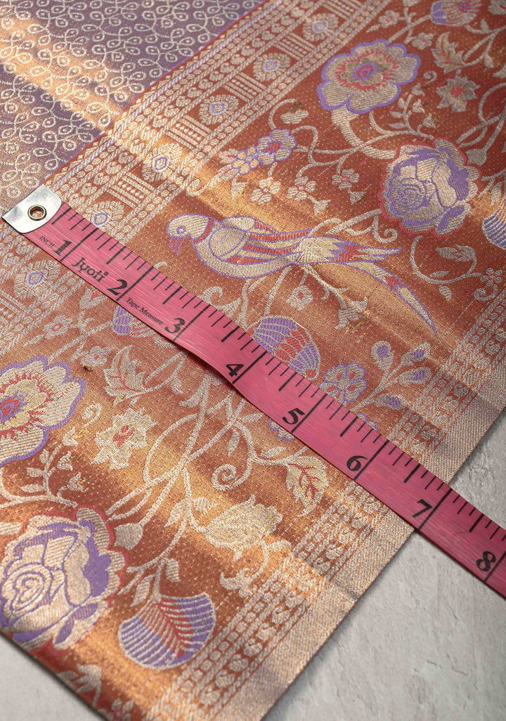 Lilac Kanjivaram Semi Silk Saree with Rangoli Brocade and Meenakari Zari Border