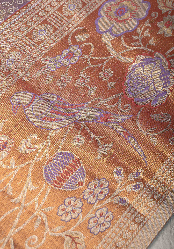Lilac Kanjivaram Semi Silk Saree with Rangoli Brocade and Meenakari Zari Border