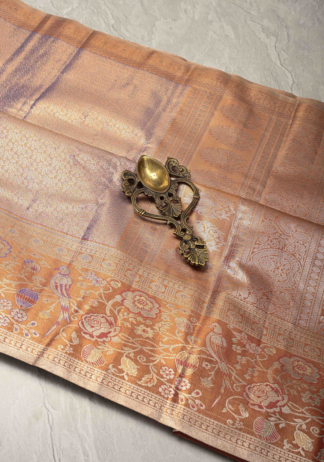 Lilac Kanjivaram Semi Silk Saree with Rangoli Brocade and Meenakari Zari Border