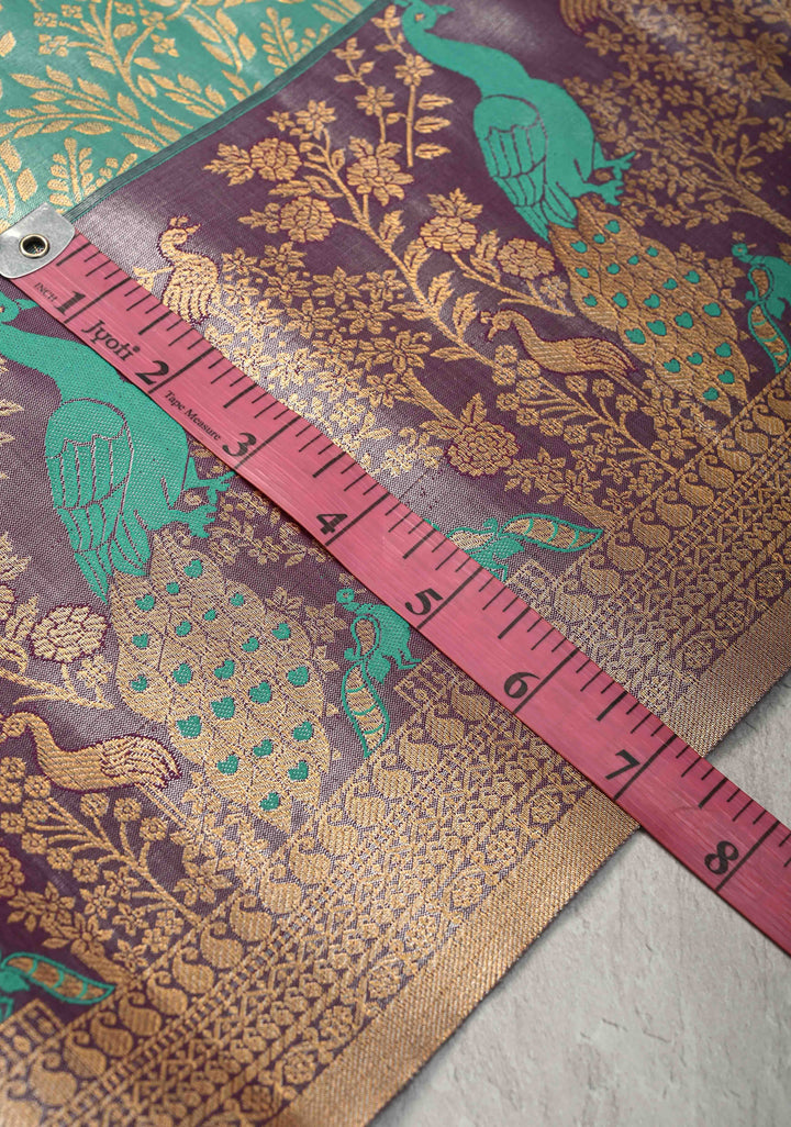 Spring Green Kanjivaram Floral Brocade Tissue Semi Silk Saree With Contrast Meenakari Zari Border