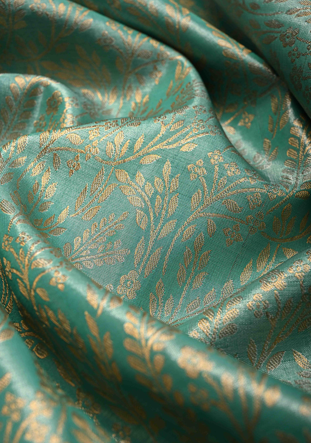 Spring Green Kanjivaram Floral Brocade Tissue Semi Silk Saree With Contrast Meenakari Zari Border