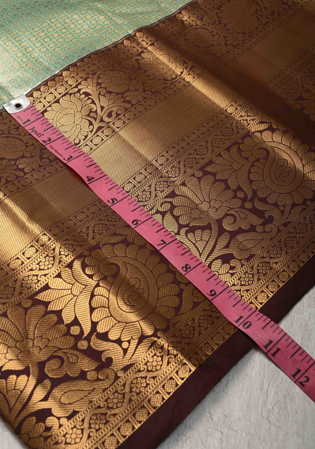 Fresh Mint Brocade Kanjivaram Tissue Semi Silk Saree with  Contrast Zari Border