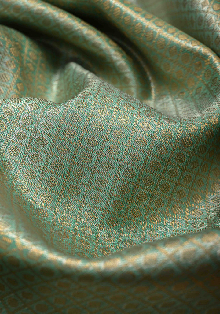 Fresh Mint Brocade Kanjivaram Tissue Semi Silk Saree with  Contrast Zari Border