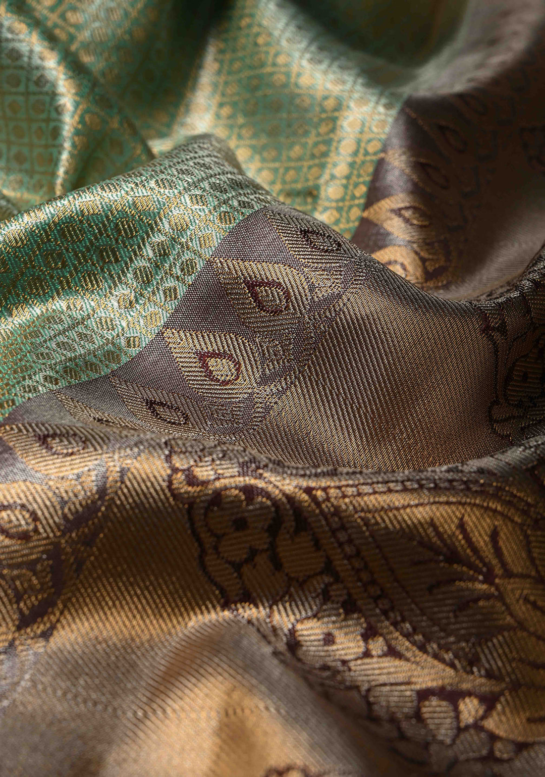 Fresh Mint Brocade Kanjivaram Tissue Semi Silk Saree with  Contrast Zari Border