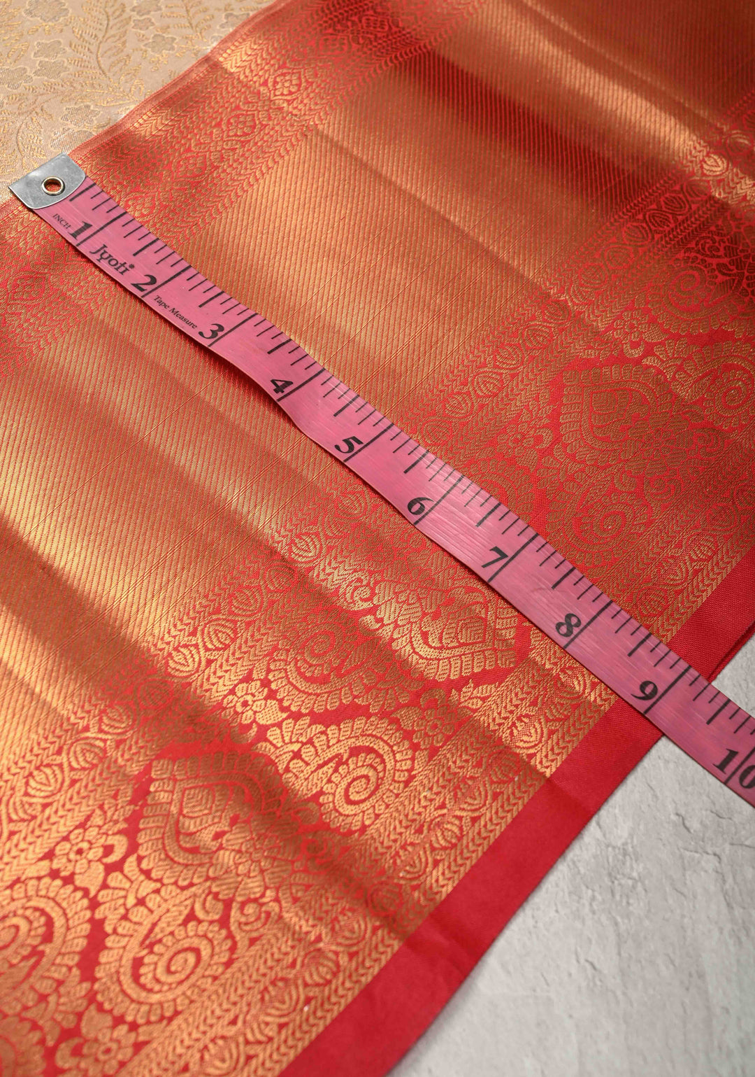Sandalwood Kanjivaram Tissue Semi Silk Saree with Meenakari Floral Brocade Jaal and Contrast Zari Border
