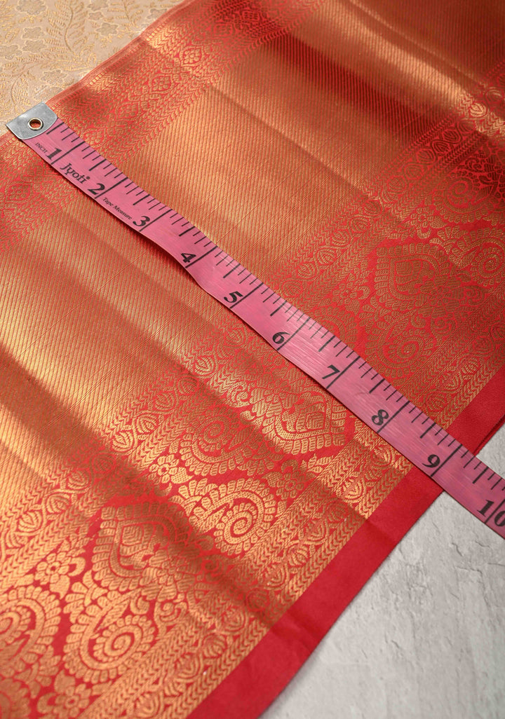 Sandalwood Kanjivaram Tissue Semi Silk Saree with Meenakari Floral Brocade Jaal and Contrast Zari Border