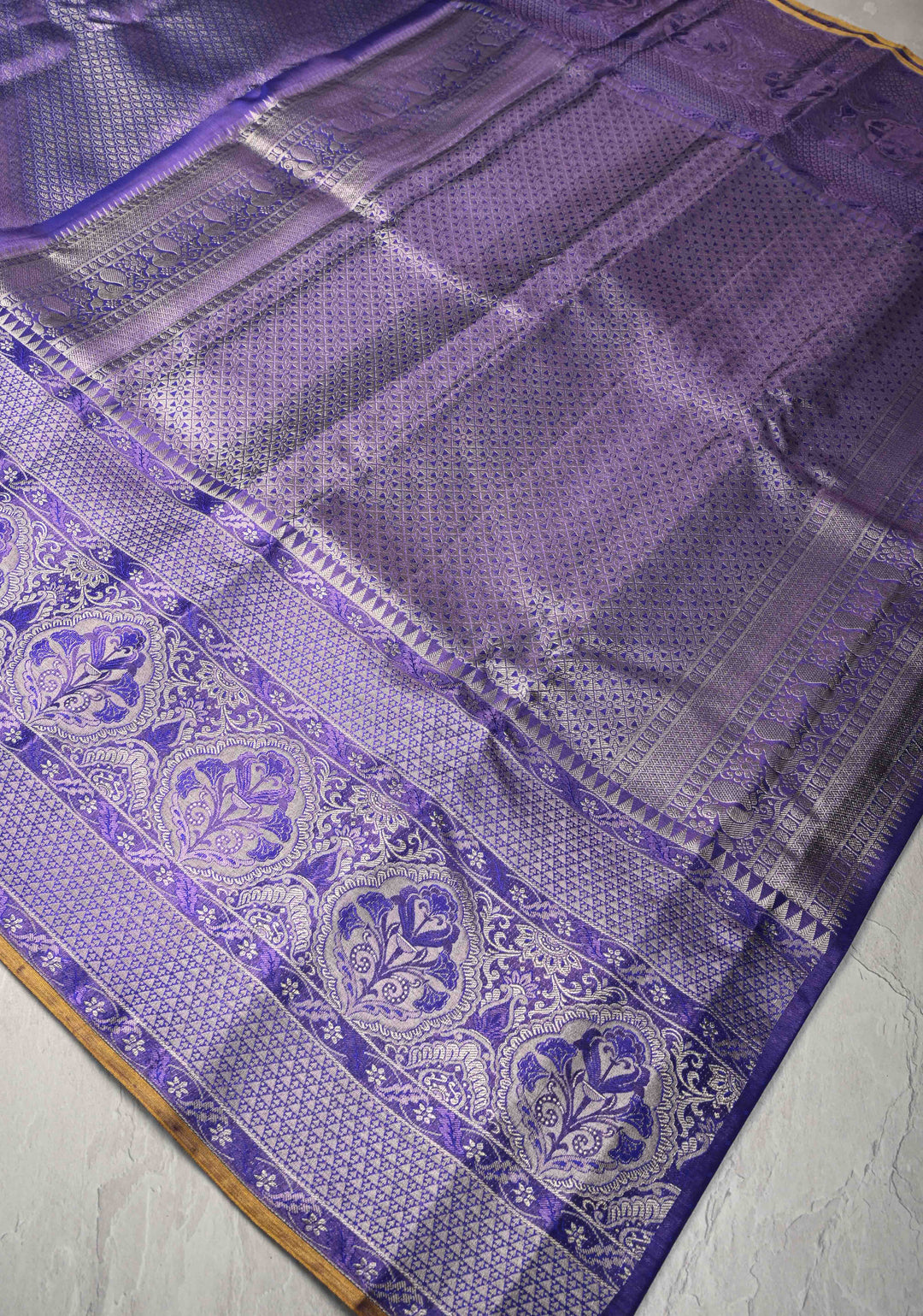 Purple Tissue Brocade Kanjivaram Pure Silk Saree with Zari Border | SILK MARK CERTIFIED